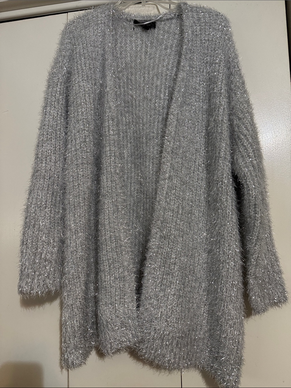 Lane Bryant Silver Fuzzy Open-Front Cardigan